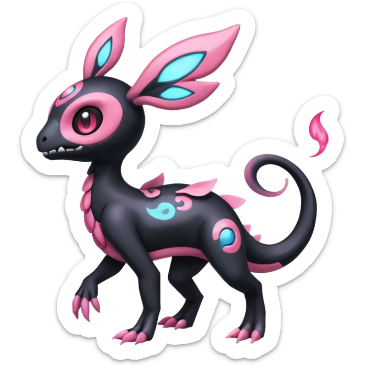 Shiny Duskull-Salandit-Sylveon-Fakémon-hybrid-creature (full body)  sticker