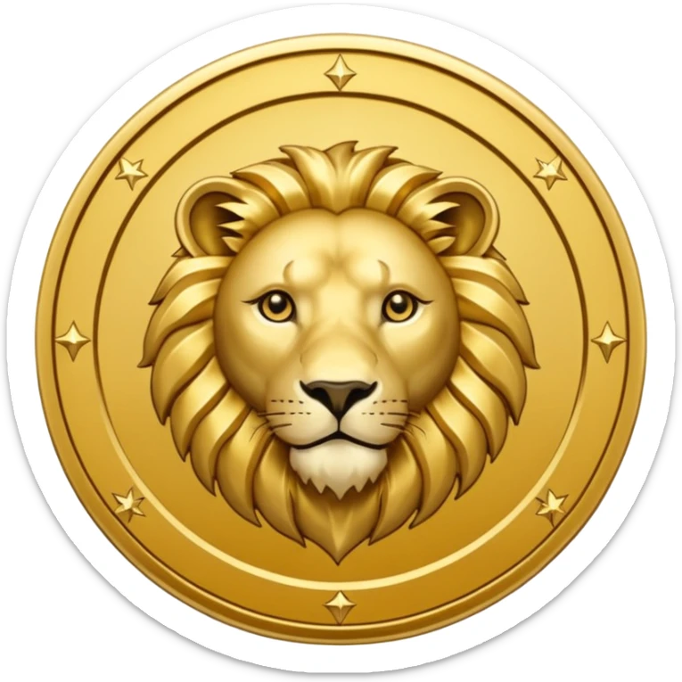Fais un emoji de pièce d'or ronde avec l'inscription "F" dessus et un lion très détaillé gravé sur la pièce. Le F et le lion doivent être très lisible ainsi que les détails autour de la pièce. Monnaie Fcoins sticker