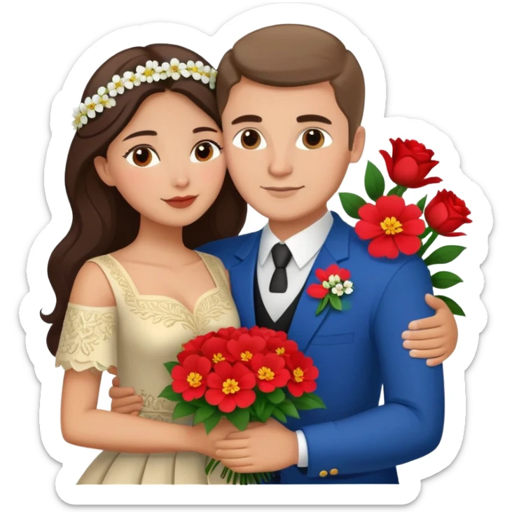 Couple hugging in Montenegro russian man and elegant  Latina girl flowers  sticker