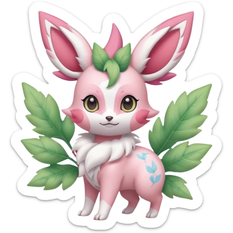 Rosy floral romantic cute kawaii Ivy-Shaymin-Sylveon-Leafeon-Pokémon-Digimon-Fakémon-hybrid-fusion-creature sticker