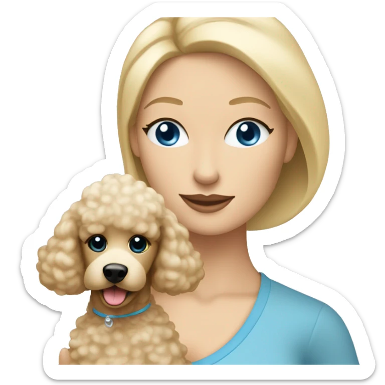 blonde mom with straight hair has blue eyes is holding a cream poodle  sticker