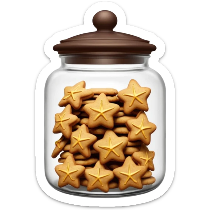 Realistic glass cookie jar with dark brown lid full of stars ginger cookies sticker