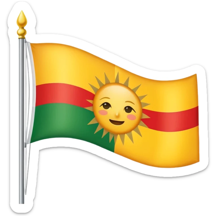 A flag with red on top then white then green and in the middle a sun sticker