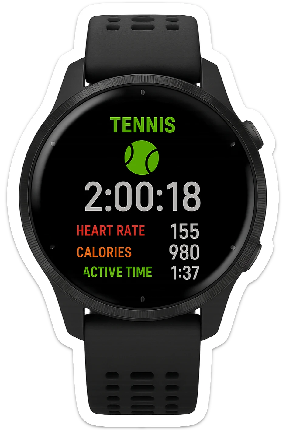 smartwatch con modalità attiva di tennis che segna 2 ore di tennis, REALISTICA 4K sticker