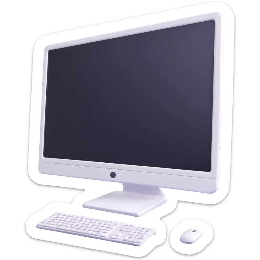 Minimalist 3D-emoticon-style icon of a desktop monitor with soft shading and subtle highlights sticker