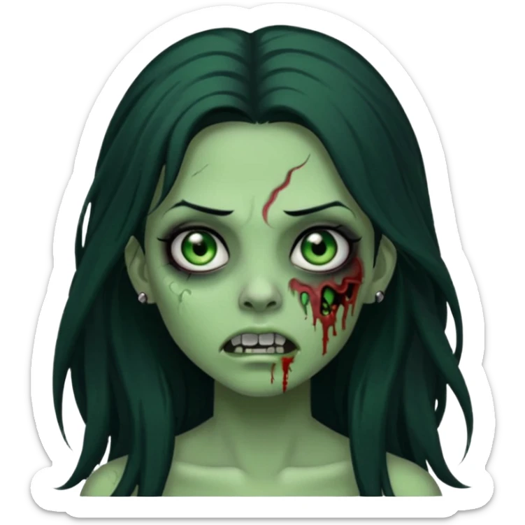 Zombie girl with a facial piercings long black hair green skin sticker