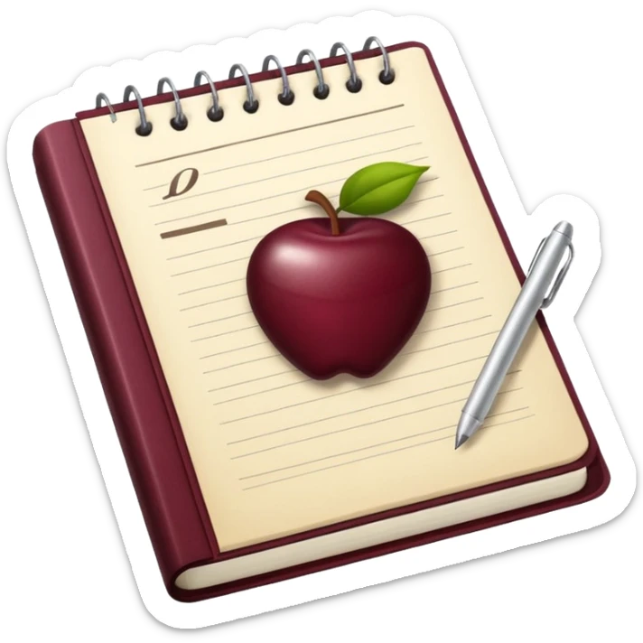 HAZ UN planificador de lista de objetivos en color vinotinto/rojo carmesí brillante, con hojas de cuaderno blancas (no agregues frutas ni nada de eso) sticker