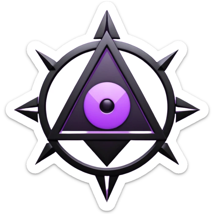 Emoji, dark futuristic occult sigil, symmetrical geometric shape, black metal with faint violet glow, gothic cyber aesthetic, minimal flat design, sharp edges, centered, transparent background sticker