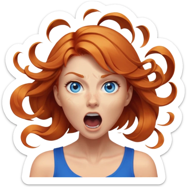 middle of face turning in to a black swirling vortex scream female ginger hair blue eyes sticker