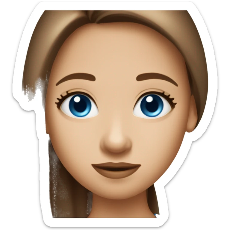 Create an emoji of a girl with brown straight long hair, blue eyes, long lashes , oval face  sticker