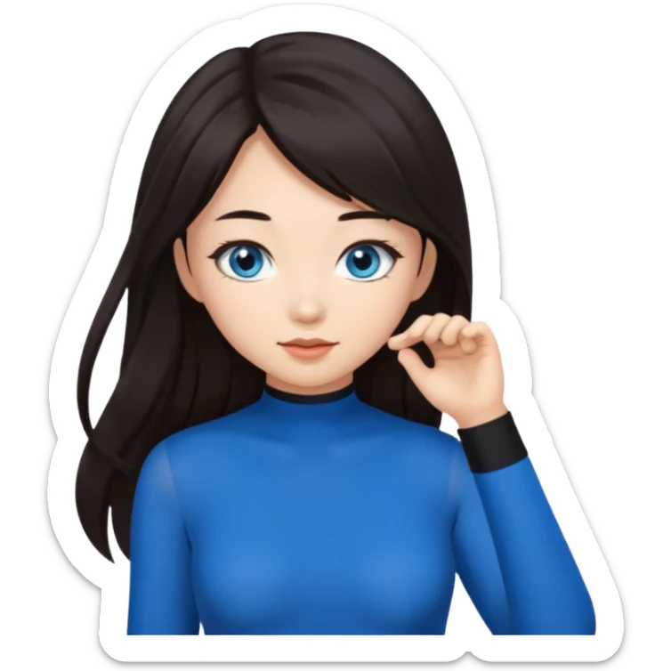 Long hair brunette SFW intimate blue eyes black stockings Asian girl sticker