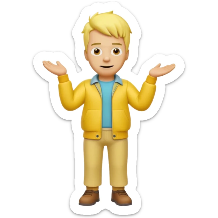 A 3D cartoon male character entirely in yellow, including skin, hair, and clothing, standing confidently, cheerful expression, full-body Memoji-style render with smooth shading, matching the Simpsons style. sticker