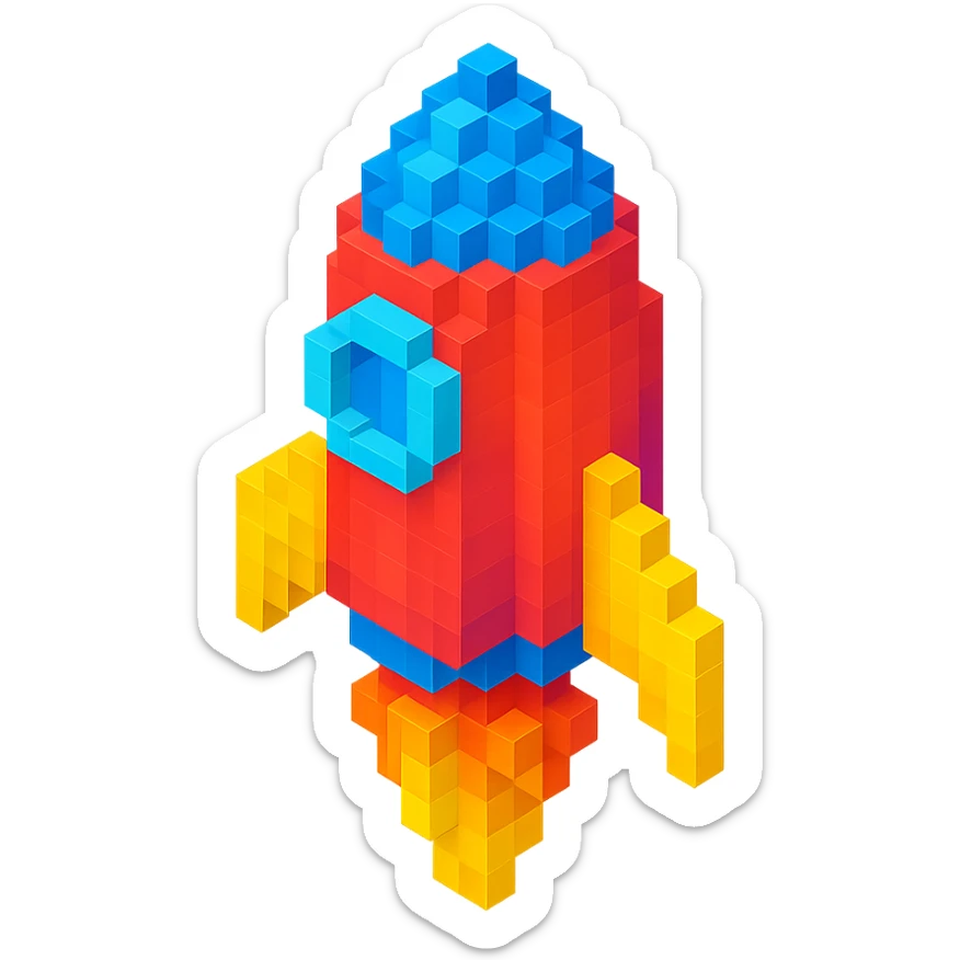 voxel style rocket ship, isometric view sticker