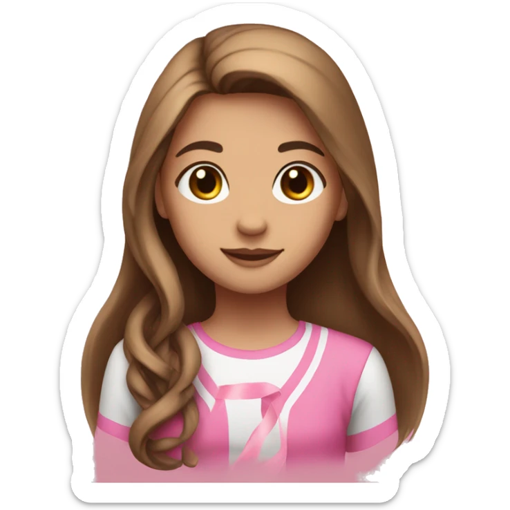 A girl with ligh skin and brown long hair and a pink ribbon on her hair. sticker