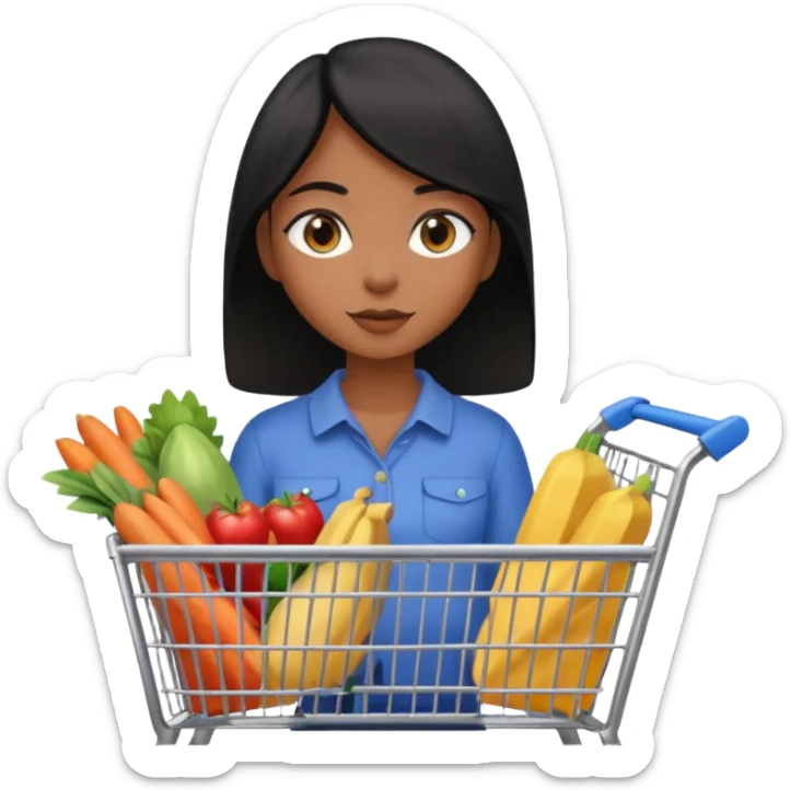 Uma menina morena cabelo liso preto olhos puxados fazendo compra sticker