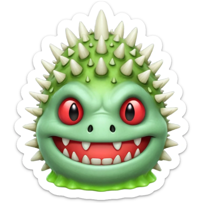 poisonous mushroom monster portrait, head and shoulders only, toxic green glow, scary grin, spiky mushroom head, 3D cartoon, mobile game icon style, clean background, no text, no watermark

 sticker
