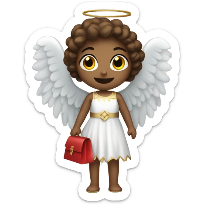 Create an angel with a Christmas dress and a bag of gifts sticker