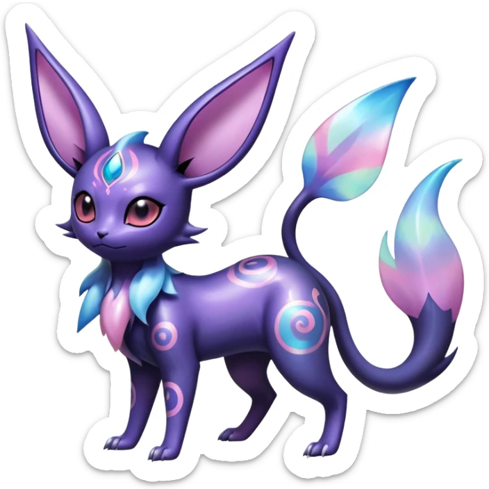 Shiny Exotic Badass Colorful Ethereal Royal Mysterious Gothic Noibat-Espeon-Umbreon-Sylveon-Pokémon-Fakémon-hybrid-creature (full body) with random pattern-markings sticker