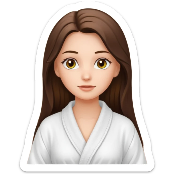pretty white long brunette hair girl with hazel eyes in a bathrobe  at the spa sticker