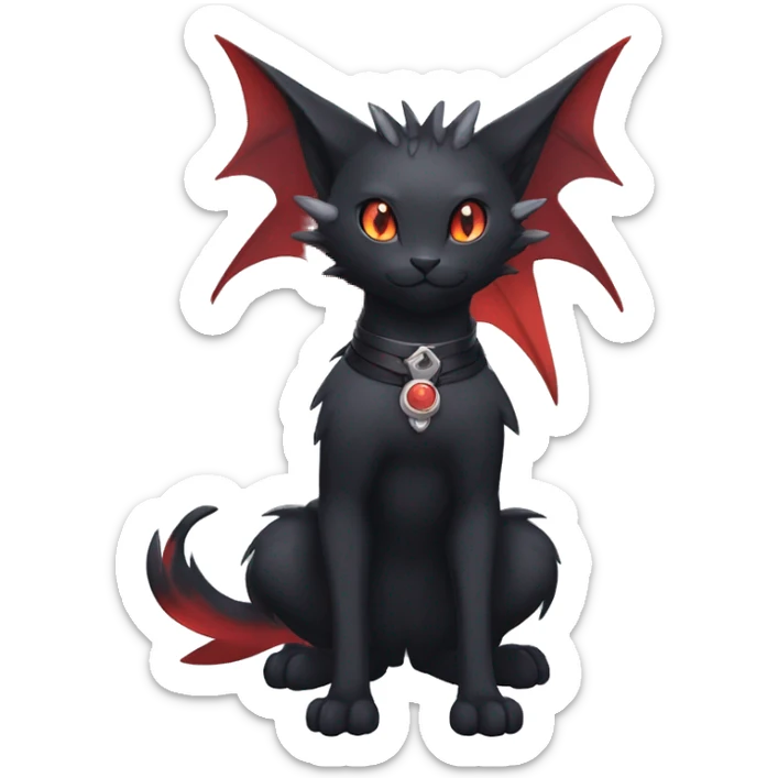 Kawaii cool edgy beautiful black red ethereal fantasy nargacuga-noivern-cat-Fakemon collar harness full body sticker