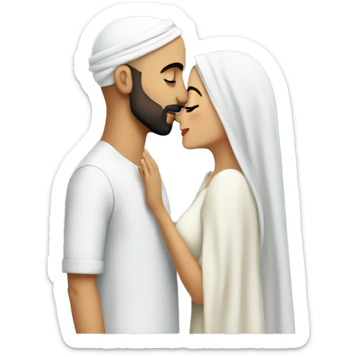 Bald man Arab kissing Arab long hair woman  sticker