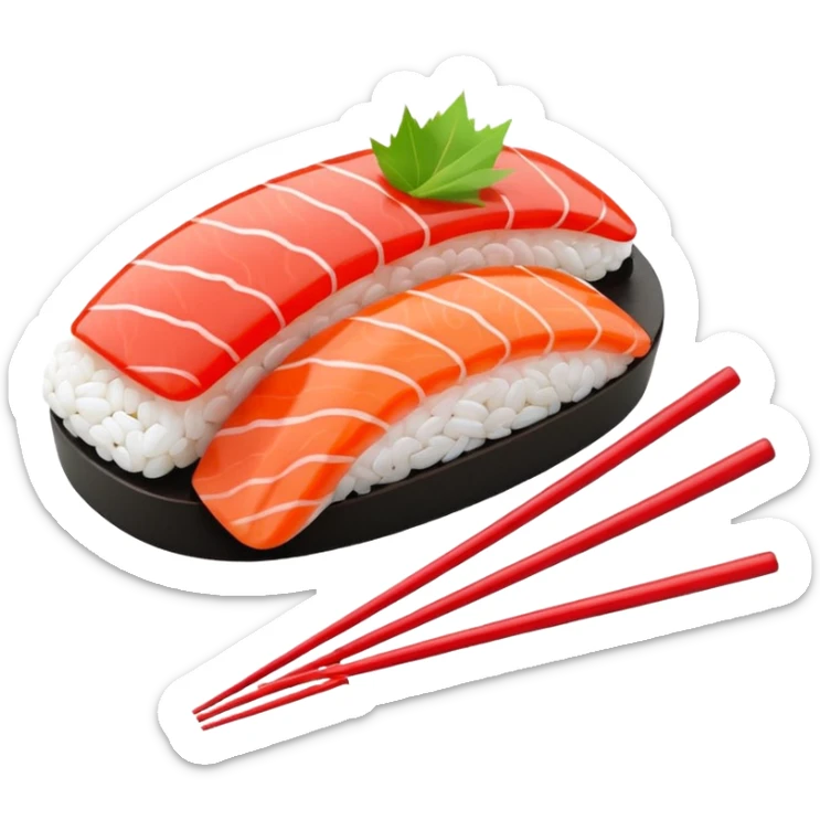 Japanese cuisine humanless avatar in minimalist emoji-style illustration. Sushi and chopsticks, clean lines, red white colors, flat design, calm and modern. sticker