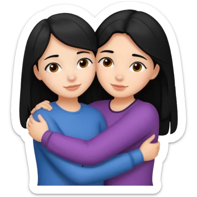 2 girl best friends hugging one black hair one brown hair sticker