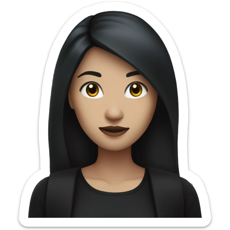 woman standing with black clothes, pale skin, and long black hair sticker