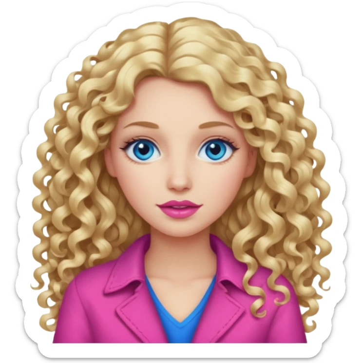 açık tenli  uzun kıvırcık sarı saçlı mavi gözlü   dudak rengi pembe yetişkin kadın bana emoji oluştur sticker