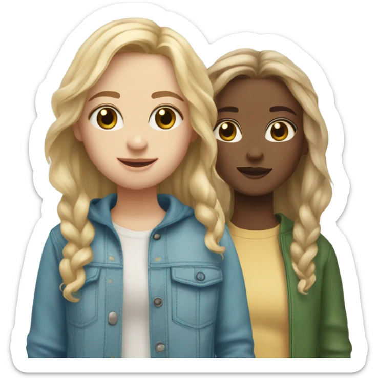 Gorgeous best friends blonde hair light brown eyes and the other brown hair greenish blue eyes both white sticker