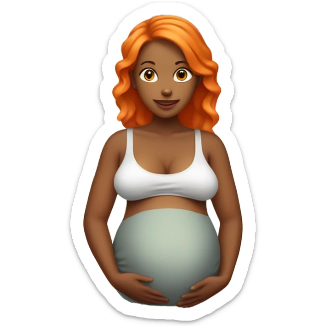 Tan girl with orange hair holding her pregnant stomach sticker