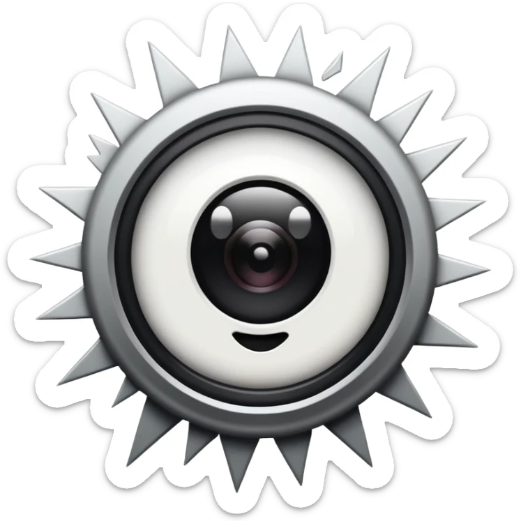 Minimalist emoji-style sticker of a wide open eye with a camera flash bursting into it. High contrast black and white with sharp lines. No gradients.
 sticker