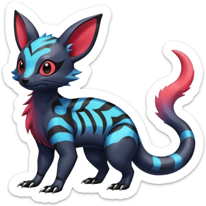 Rare epic aesthetic colorful Salandit-Eevee-Civet-species-Fakemon-hybrid-creature, with markings, full body sticker