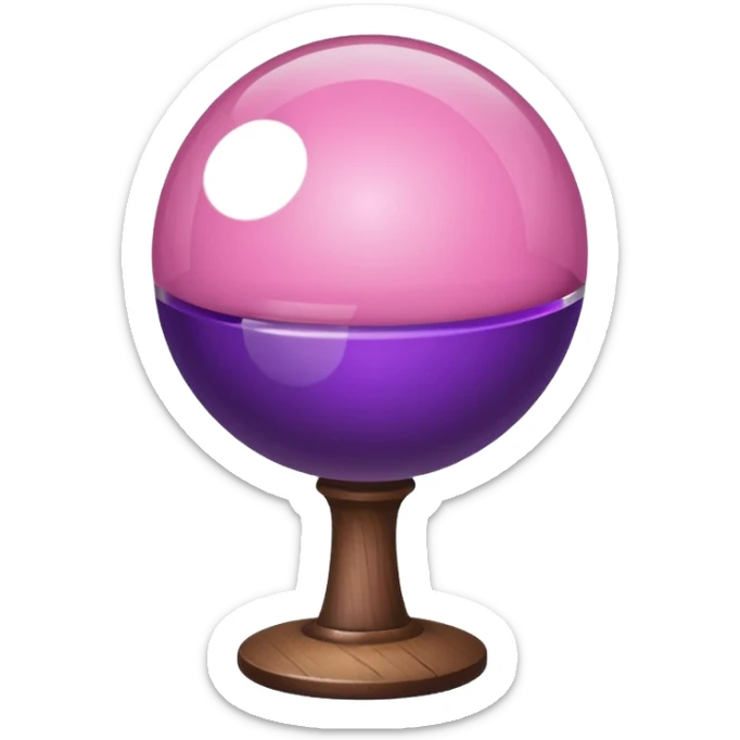 A half pink half purple ball with a wooden stem followed by a glass stem on top sticker