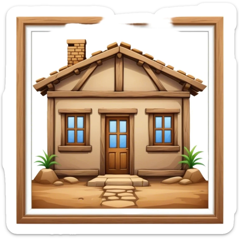  a old looking house made out of wooden beams and mud bricks sticker