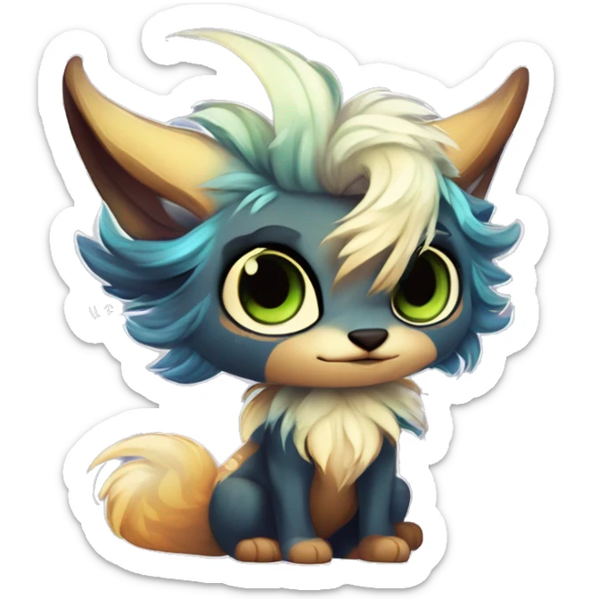 Cool cute Kawaii edgy fantasy shiny chibi animal creature fursona Fionbri vernid by griffsnuff & LiLaiRa & Falvie full bodyal sticker