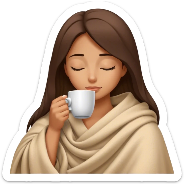 girl inside a blanket sipping coffee eyes closed sticker