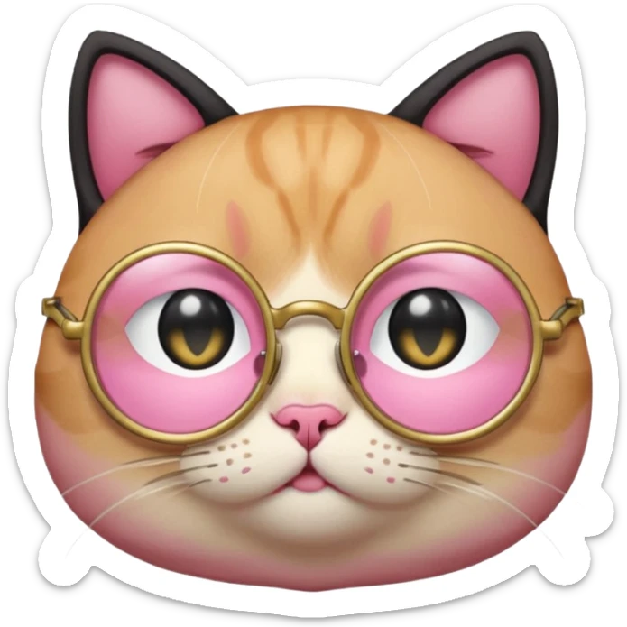 Black and pink cat with big round gold glasses, teary eyes, and a 🥺 face. sticker