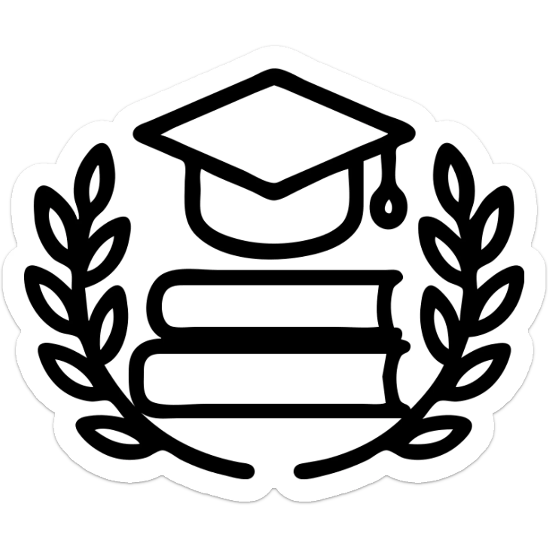 classic academic symbols like books, graduation cap, laurel wreath, clean and simple icon sticker