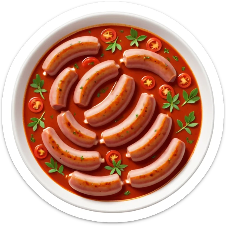 emoji of Rougail saucisse meal. Typical Reunion island meal consisted of Sliced sausage in tomato sauce (strong red color) with thym  sticker