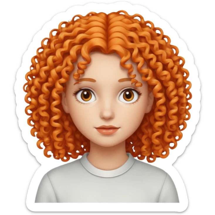 ahora hazme una mujer blanca joven con el pelo rizado y con color naranja claro  sticker