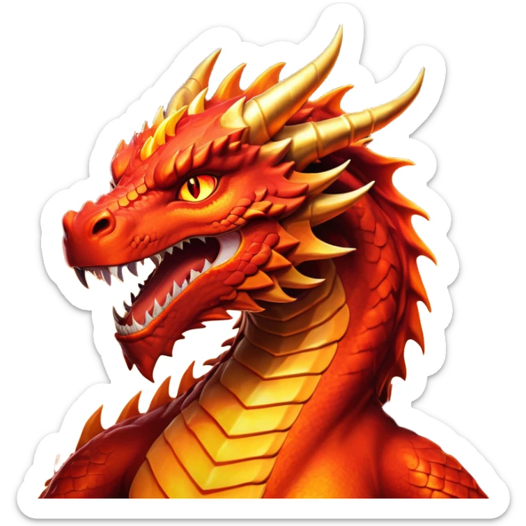 cinematic-noble-fierce-fire-dragon-portrait-emoji,-poised-and-imposing,-with-a-muscular,-scaled-body-ablaze-in-fiery-hues-of-crimson,-molten-orange,-and-molten-gold,-and-intense,-burning-eyes-that-mirror-the-heart-of-a-volcano;-rendered in detail sticker