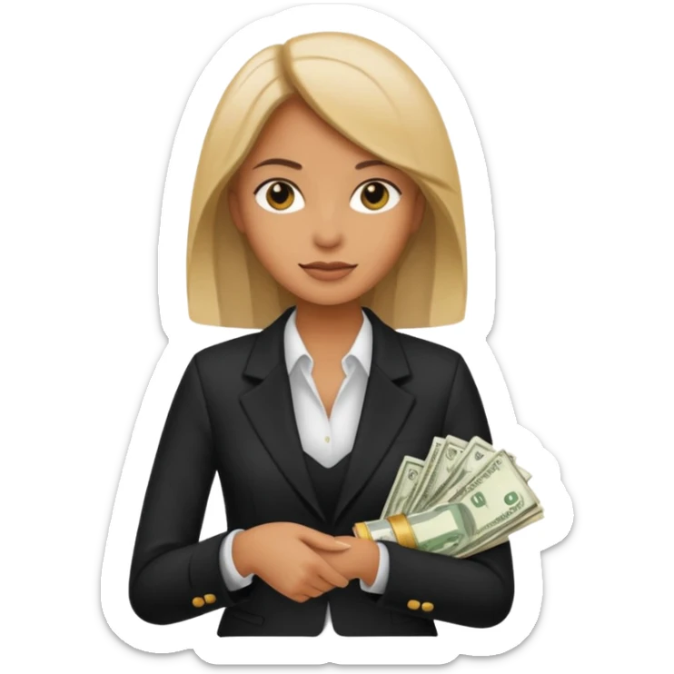 woman holding lots of money sticker