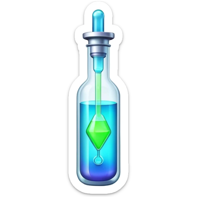 Clash of Clans aesthetic: Cinematic Playful Sci-fi Health injection Emoji, rendered in a 3D vector-style similar to standard emojis with minimal shading and bold, simplified shapes. A compact, futuristic vial with a glowing neon liquid and sleek contours, softly glowing with a healing cosmic charm. Simplified yet unmistakably iconic, highly detailed and consistent, glowing with a soft radiant glow and high shine. Stylized with a touch of futuristic alchemy and a soft glowing outline, capturing the essence of a vital energy elixir with a playful, interstellar spirit! sticker