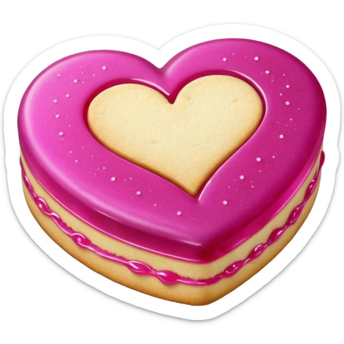Realistic shortbread cookie in the shape of a heart with Fuchsia color jelly middle filling and sprinkled powder sugar on top. sticker