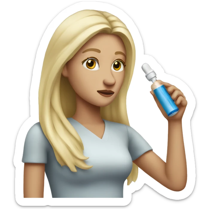 White lady with long blonde hair giving herself a shot of medicine sticker