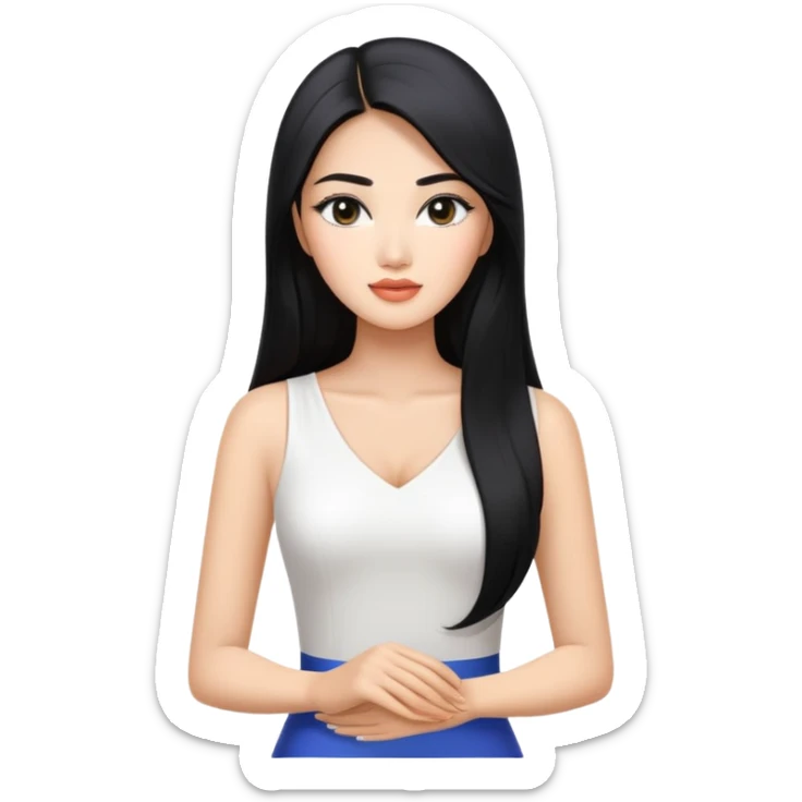 Miss Universe Southeast Asian woman with very long straight black hair wearing a beautiful white top sticker