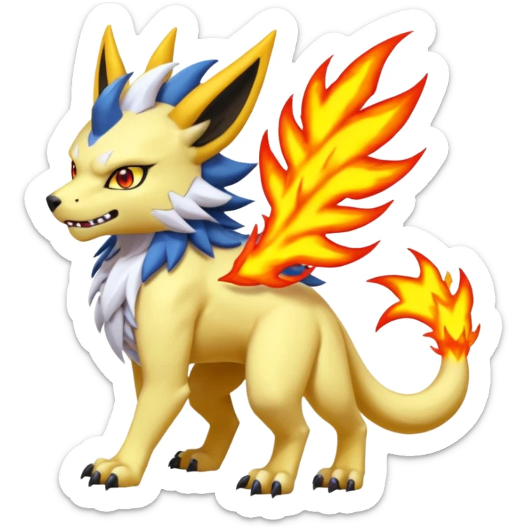 Fiery ablaze magmatic lava evil angry cute ethereal WereGarurumon-Zeraora-Renamon-Absol-fusion-hybrid-creature (full body sticker