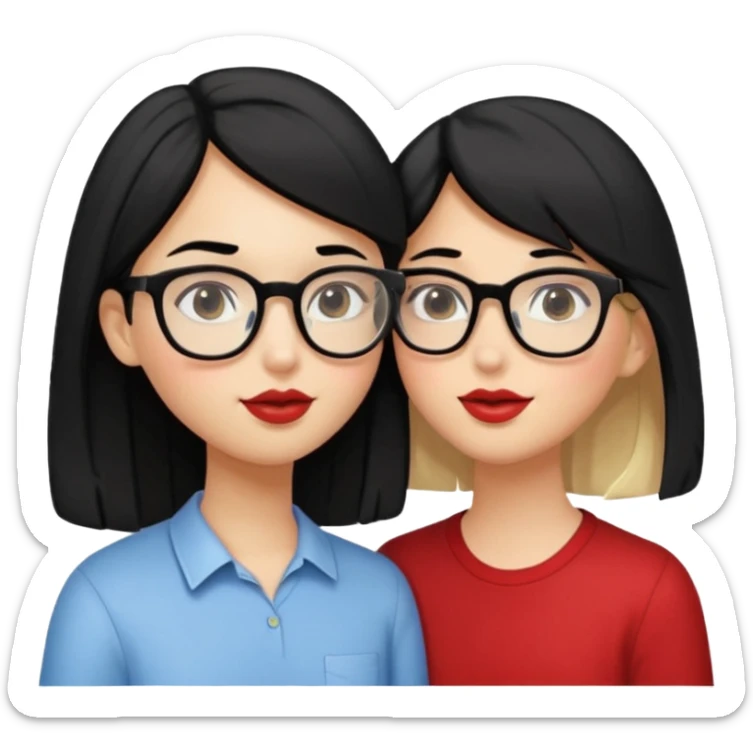 pretty light blonde girl barbie kissing nerd with black hair and tan skin on the cheek sticker