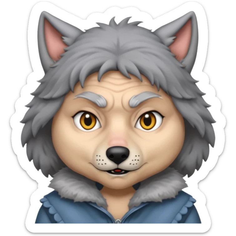 The big bad wolf is wearing Grandma's clothes, yet its face still looks like a wolf's. sticker